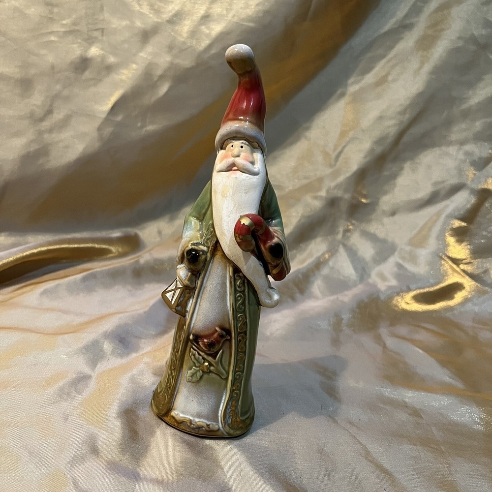 Old World Style Santa Claus Glazed Ceramic Figurine Christmas 8.25" Green